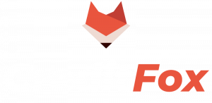 Logo CreditFox, das Wort Credit ist in dunkelblau und das Wort Fox ist in orange gehalten, davor ist die Illustration eines stilisierten Fuchskopfes zu sehen.