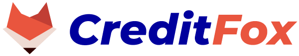 Logo CreditFox, Illustration eines stilisierten Fuchskopfes, daneben der Schriftzug CreditFox, wobei das Credit in dunkelblau und das Fox in orange gehalten ist.